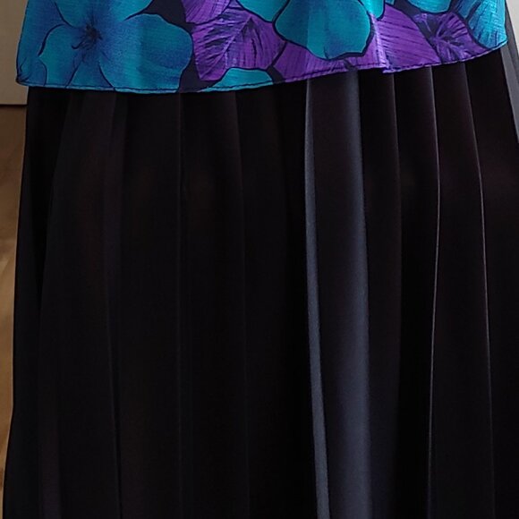 Vintage 80's Club Femme Teal Purple Black Drop Waist Dress - Picture 6 of 6